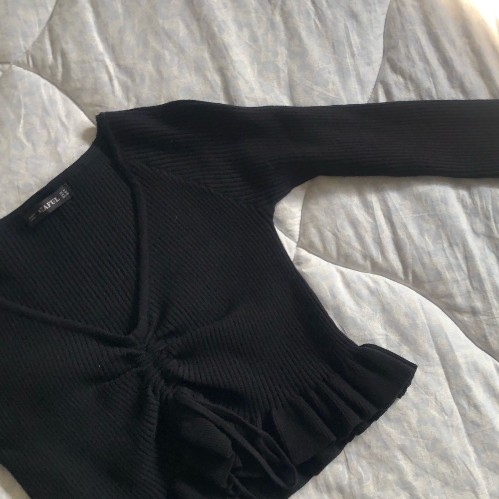 🖤ZAFUL Black Ribbed Ruffle Crop Top Small 🖤 - Picture 9 of 9